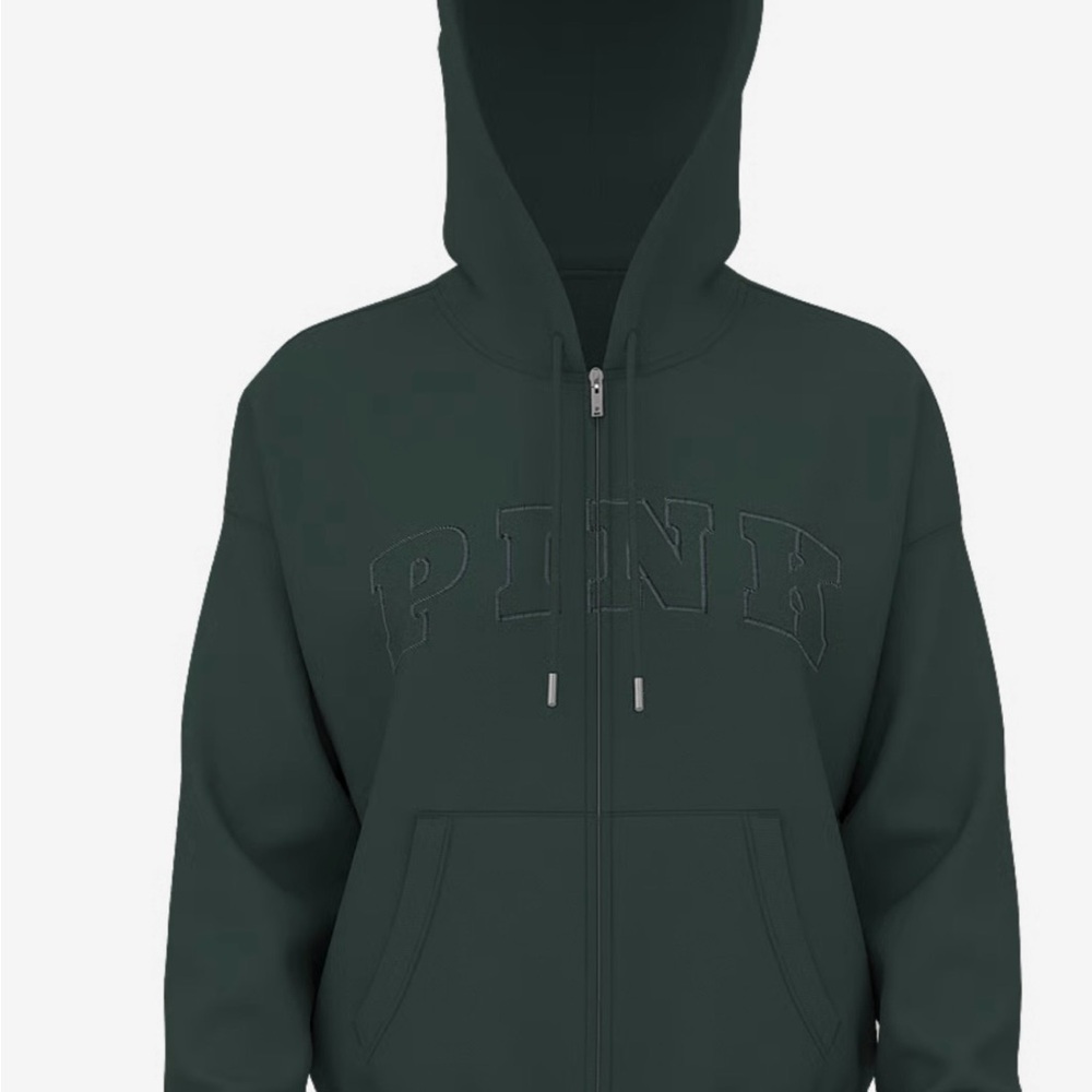 VS PINK NWT Deep Forest Ivy Fleece Campus Full-Zip Hoodie - Picture 7 of 7
